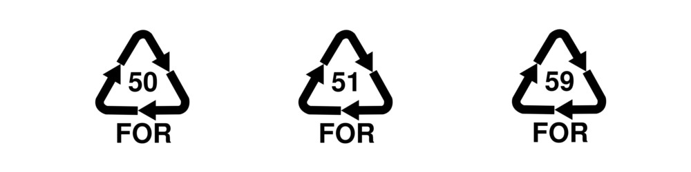 Obrázok recyklačných symbolov dreva (50 FOR, 51 FOR, 59 FOR)